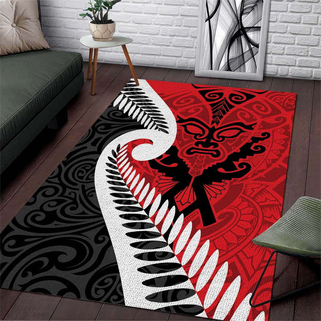 Silver Fern Koru Swirls with Maori Ta Moko Area Rug