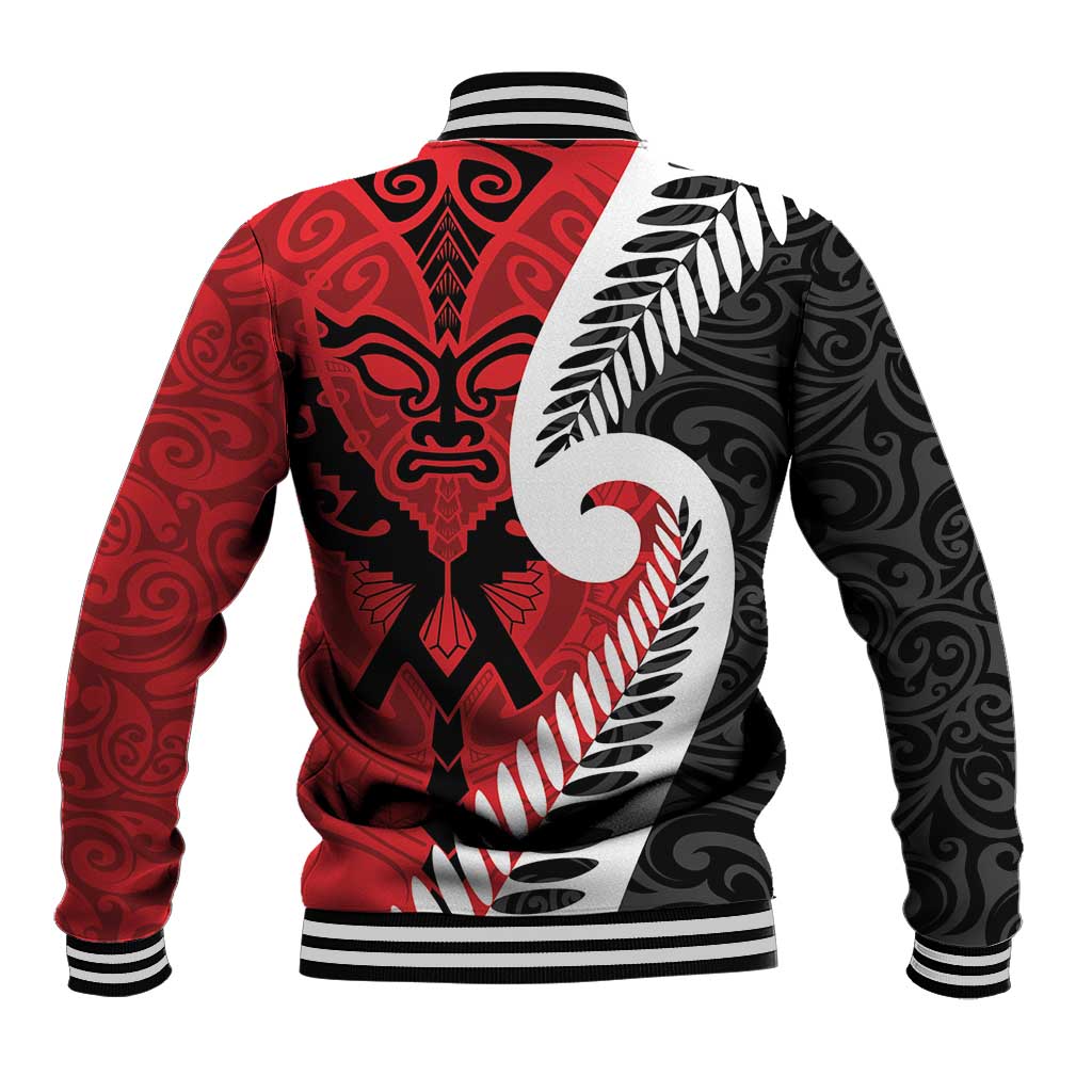 Silver Fern Koru Swirls with Maori Ta Moko Baseball Jacket LT9 - Polynesian Pride