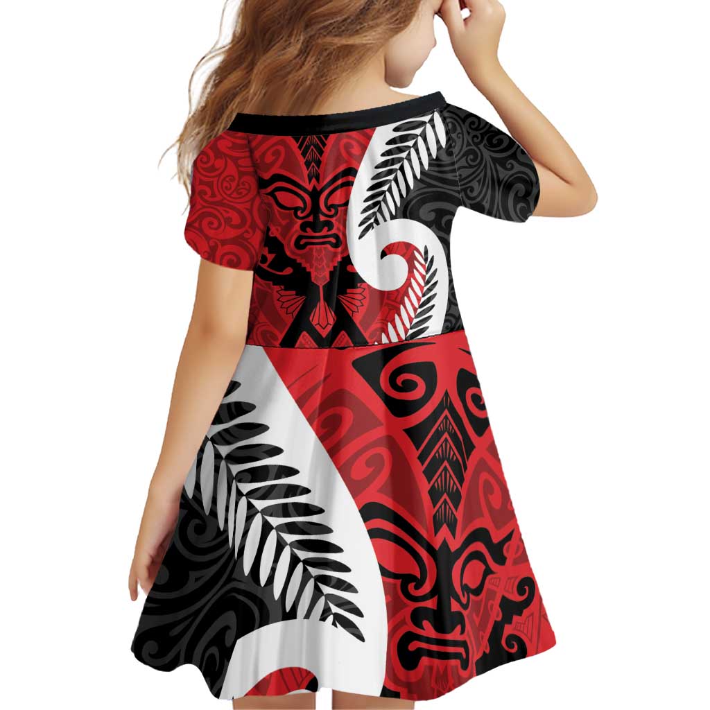 Silver Fern Koru Swirls with Maori Ta Moko Family Matching Off Shoulder Short Dress and Hawaiian Shirt LT9 - Polynesian Pride