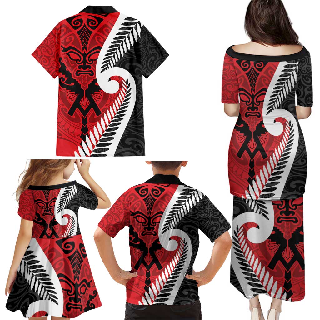Silver Fern Koru Swirls with Maori Ta Moko Family Matching Puletasi and Hawaiian Shirt LT9 - Polynesian Pride