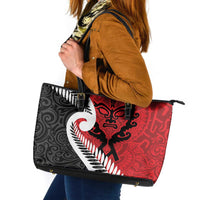 Silver Fern Koru Swirls with Maori Ta Moko Leather Tote Bag LT9 Red - Polynesian Pride