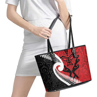 Silver Fern Koru Swirls with Maori Ta Moko Leather Tote Bag LT9 - Polynesian Pride