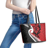 Silver Fern Koru Swirls with Maori Ta Moko Leather Tote Bag LT9 - Polynesian Pride