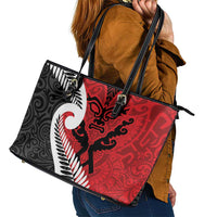 Silver Fern Koru Swirls with Maori Ta Moko Leather Tote Bag LT9 - Polynesian Pride