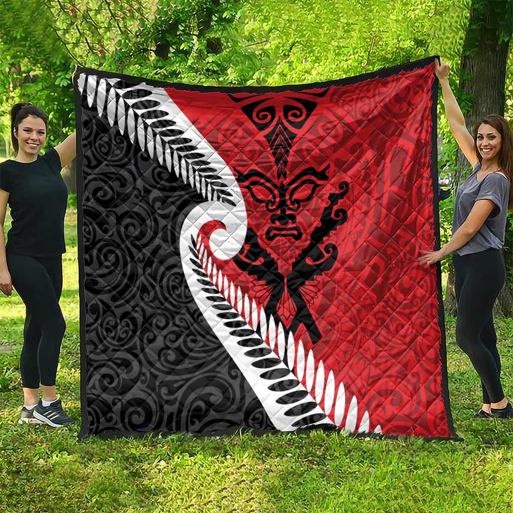 Silver Fern Koru Swirls with Maori Ta Moko Quilt LT9 - Polynesian Pride