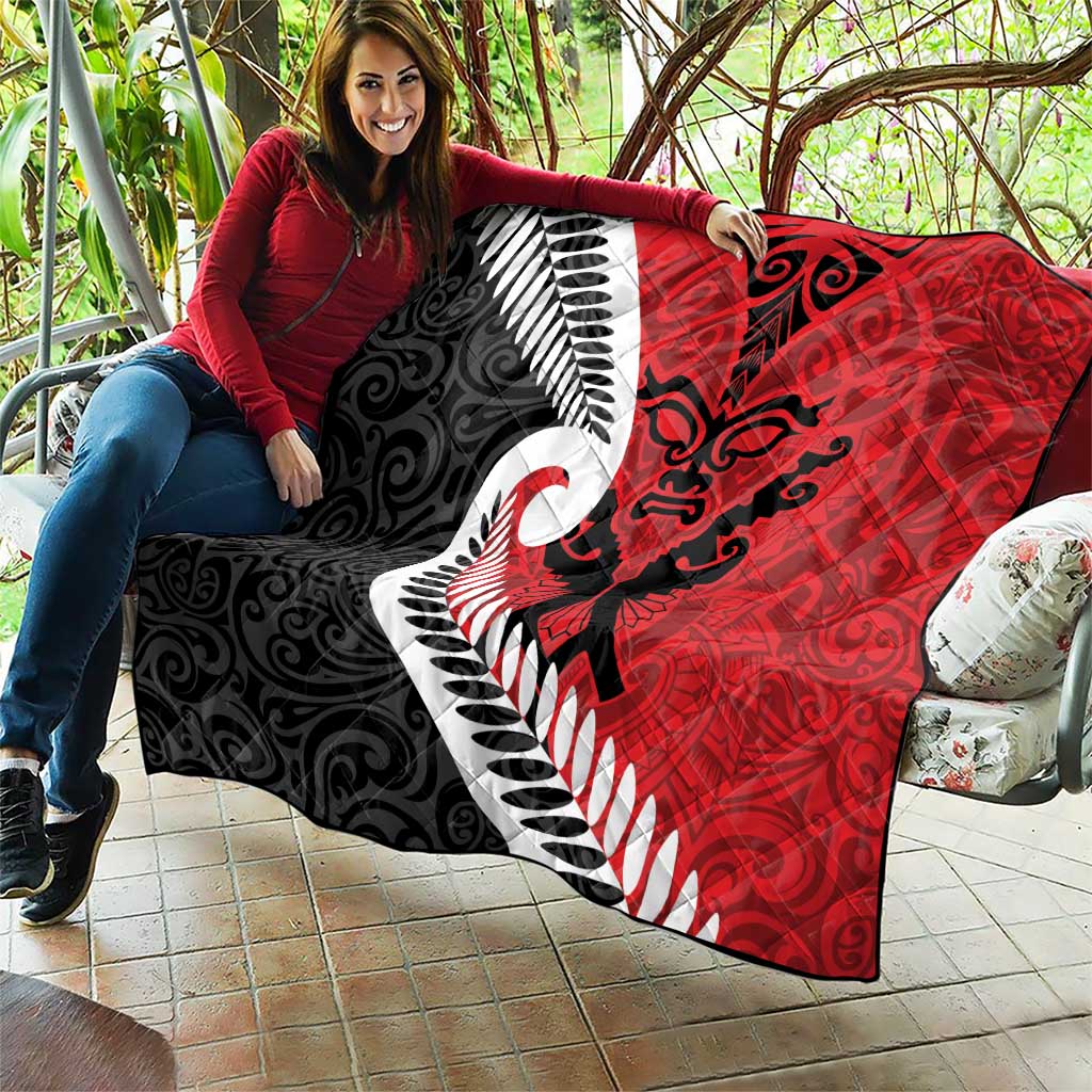 Silver Fern Koru Swirls with Maori Ta Moko Quilt LT9 - Polynesian Pride
