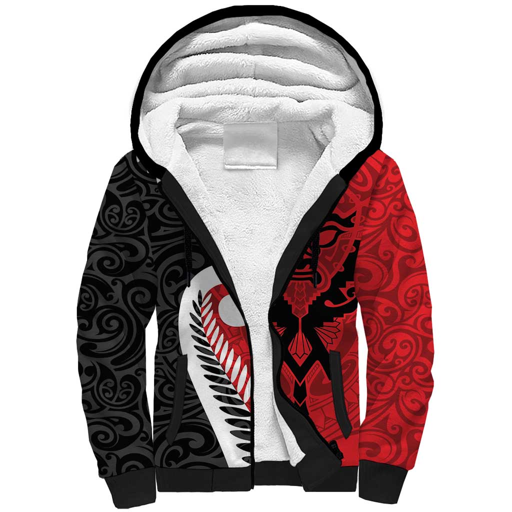 Silver Fern Koru Swirls with Maori Ta Moko Sherpa Hoodie