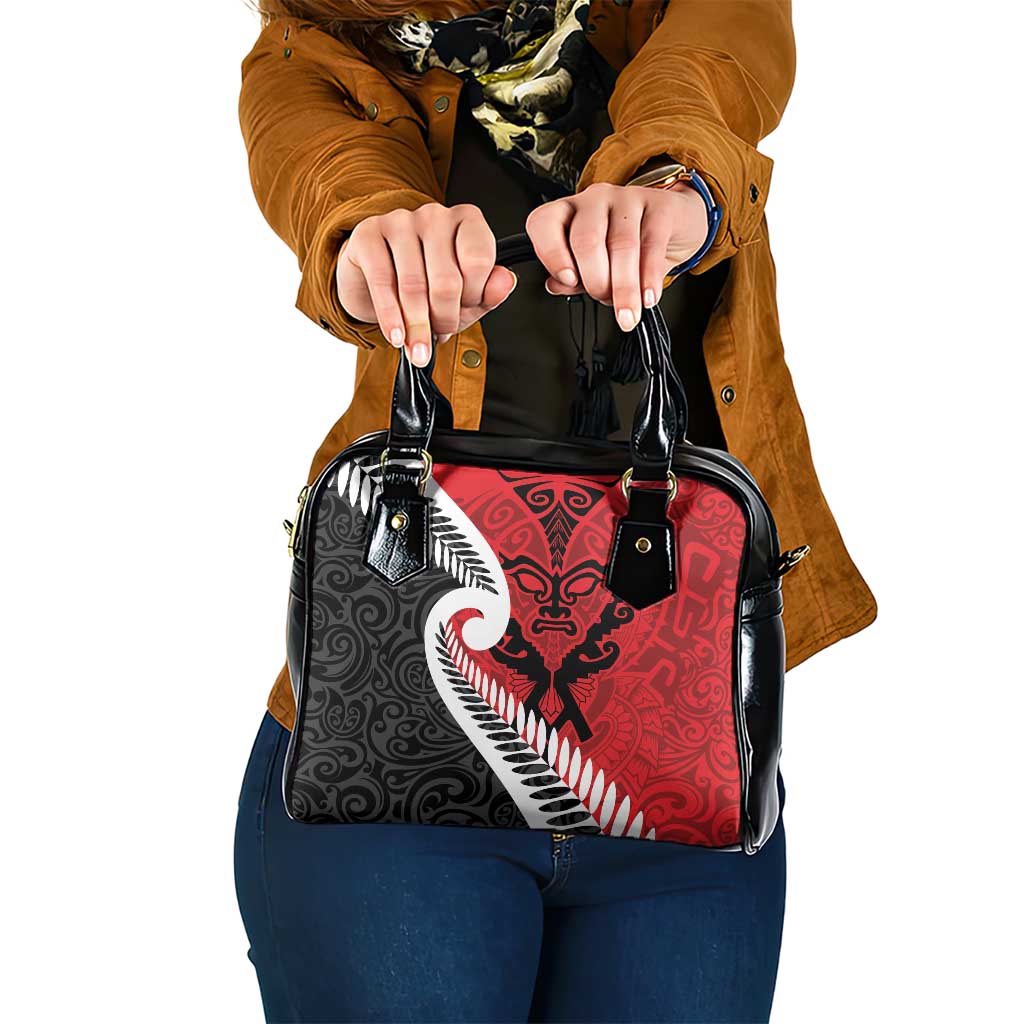 Silver Fern Koru Swirls with Maori Ta Moko Shoulder Handbag