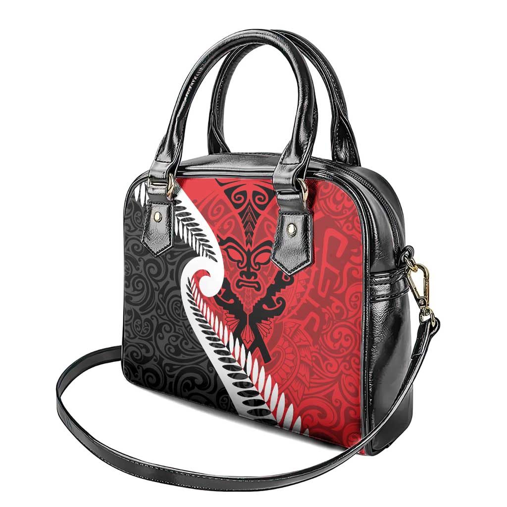 Silver Fern Koru Swirls with Maori Ta Moko Shoulder Handbag