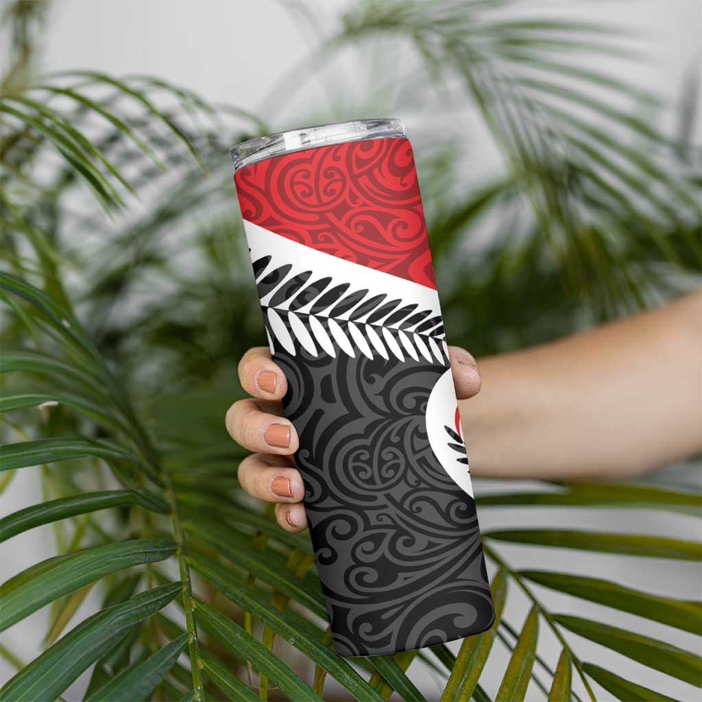 Silver Fern Koru Swirls with Maori Ta Moko Skinny Tumbler LT9 - Polynesian Pride