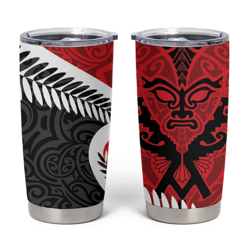 Silver Fern Koru Swirls with Maori Ta Moko Tumbler Cup