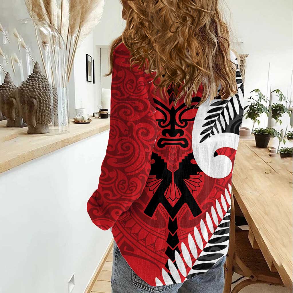 Silver Fern Koru Swirls with Maori Ta Moko Women Casual Shirt LT9 - Polynesian Pride