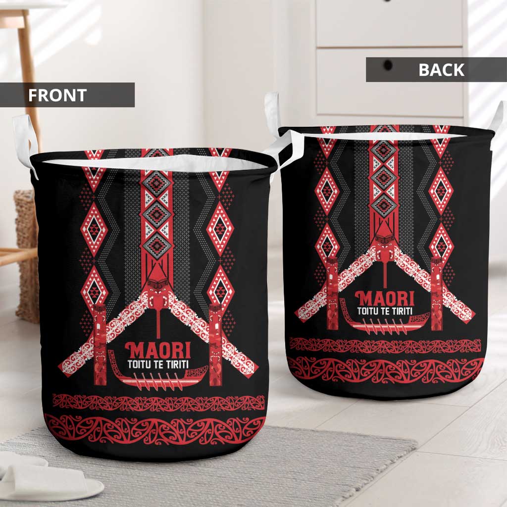 Toitu Te Tiriti Waitangi Laundry Basket Black Wharenui House - Polynesian Pride