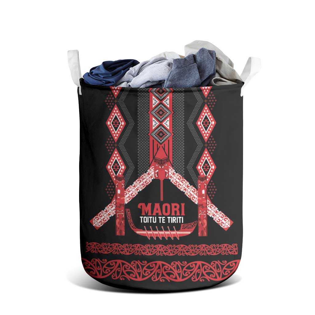 Toitu Te Tiriti Waitangi Laundry Basket Black Wharenui House - Polynesian Pride