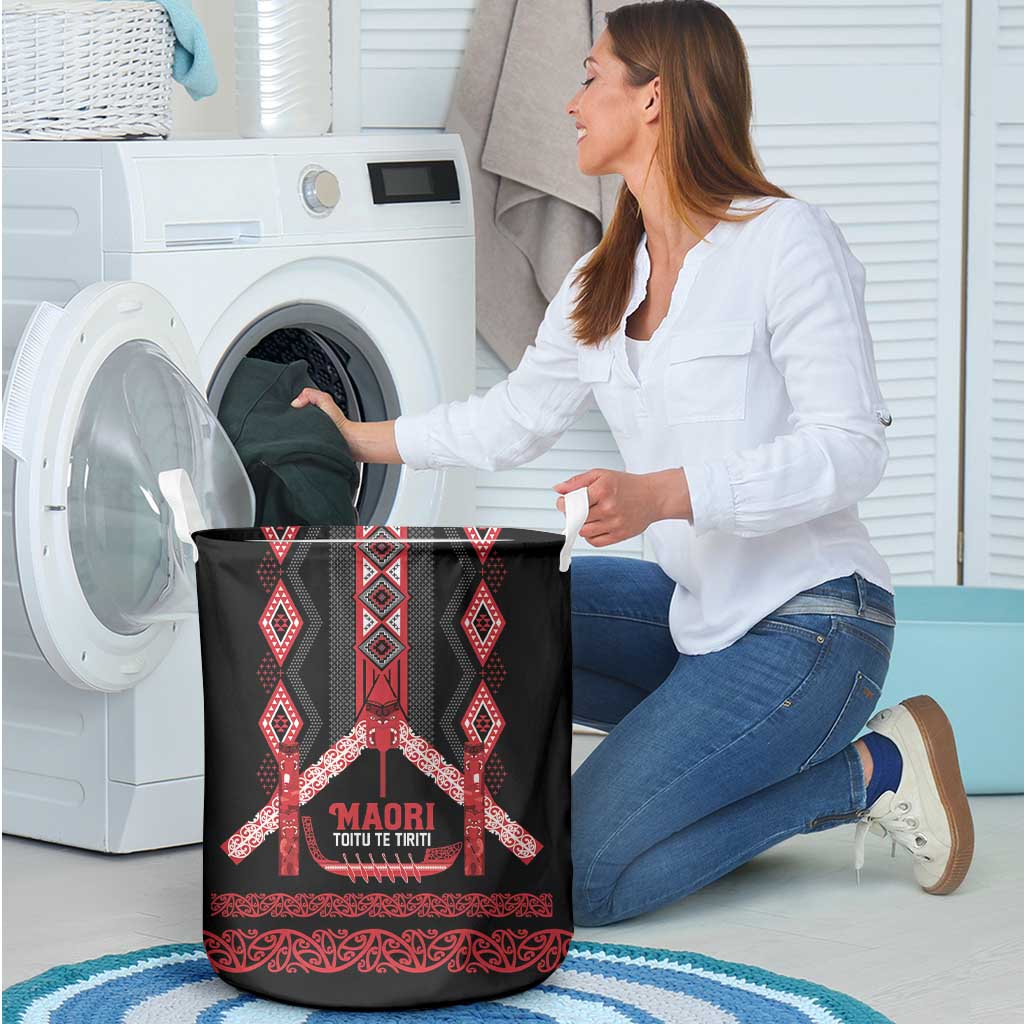 Toitu Te Tiriti Waitangi Laundry Basket Black Wharenui House - Polynesian Pride