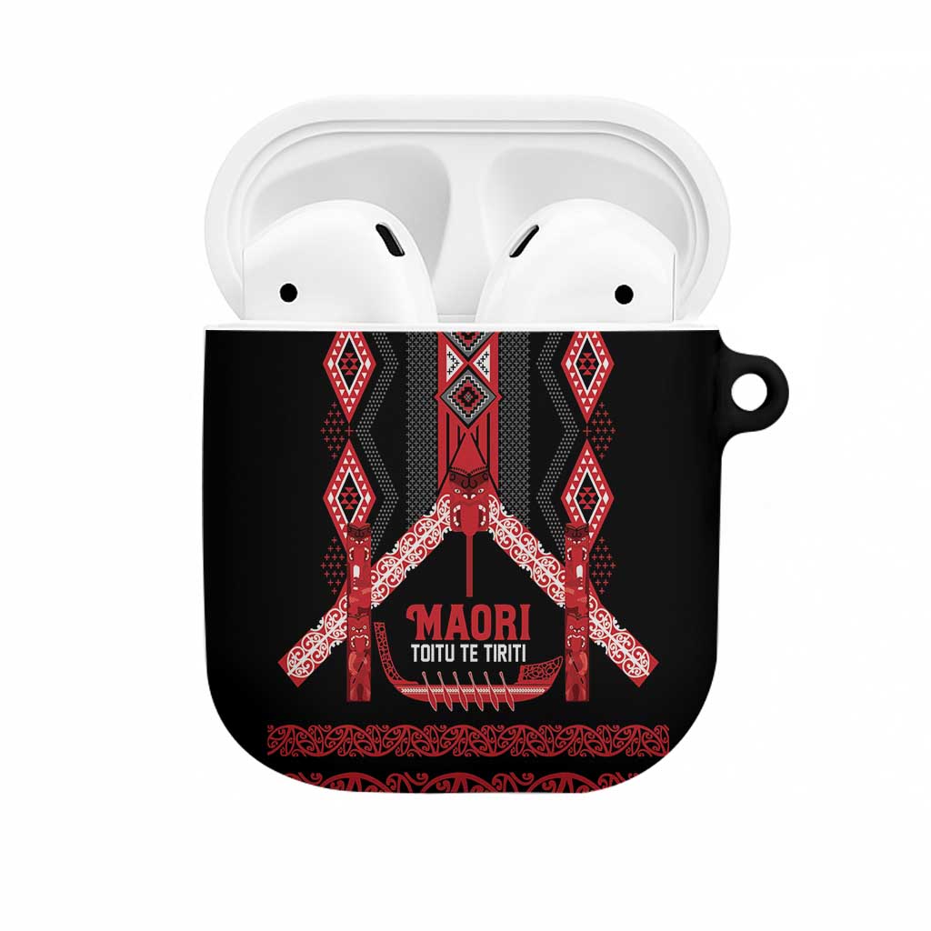 Toitu Te Tiriti Waitangi AirPods Case Black Wharenui House - Polynesian Pride