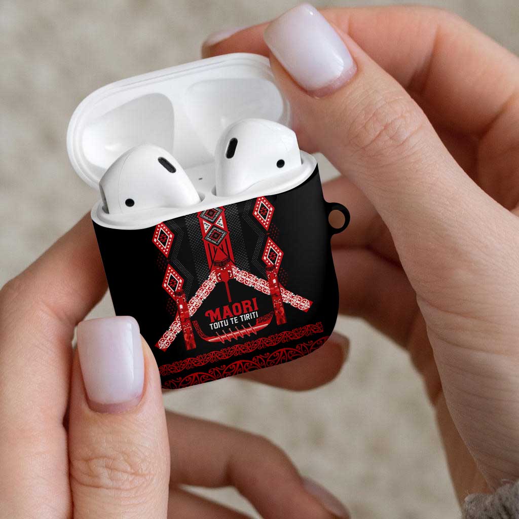 Toitu Te Tiriti Waitangi AirPods Case Black Wharenui House - Polynesian Pride