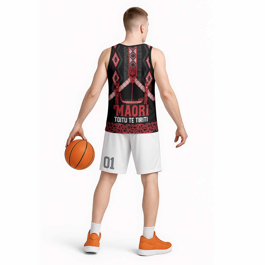 Toitu Te Tiriti Waitangi Basketball Jersey Black Wharenui House - Polynesian Pride