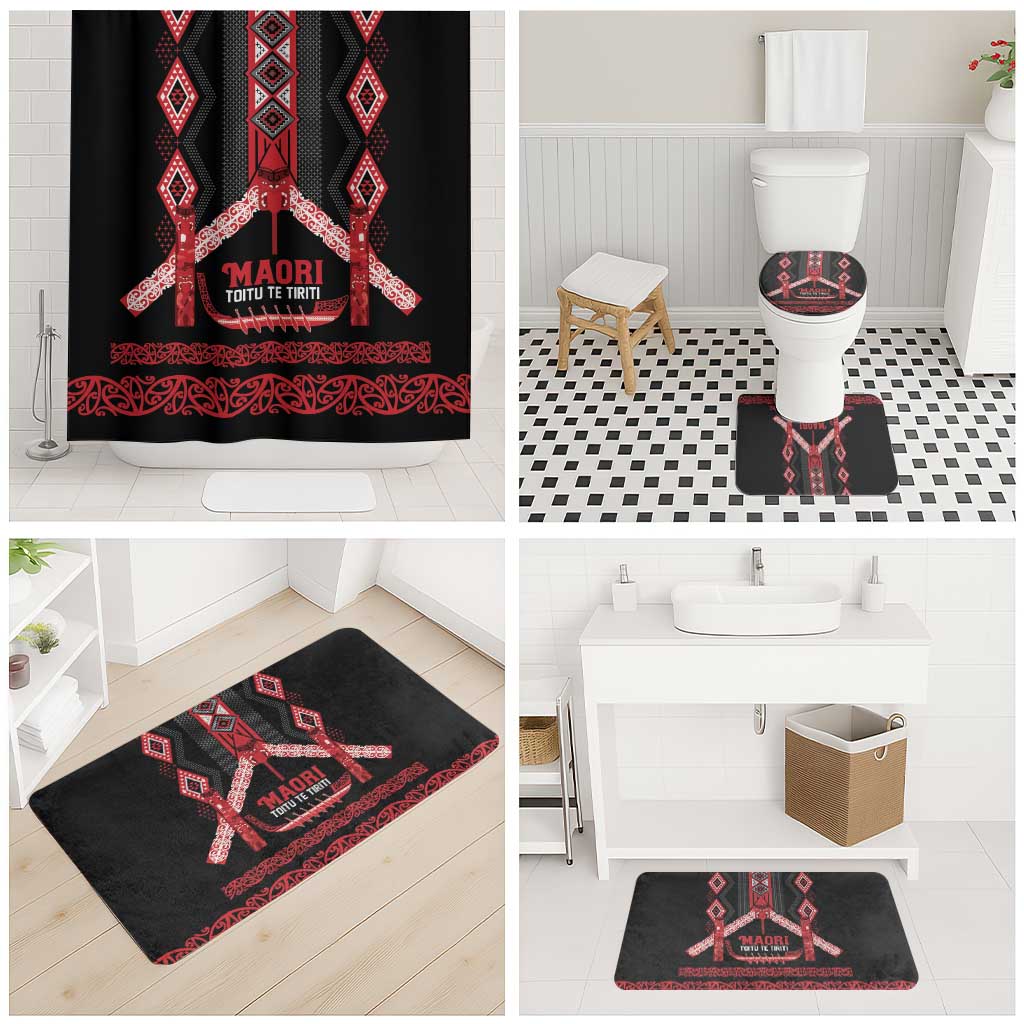 Toitu Te Tiriti Waitangi Bathroom Set Black Wharenui House LT9 - Polynesian Pride