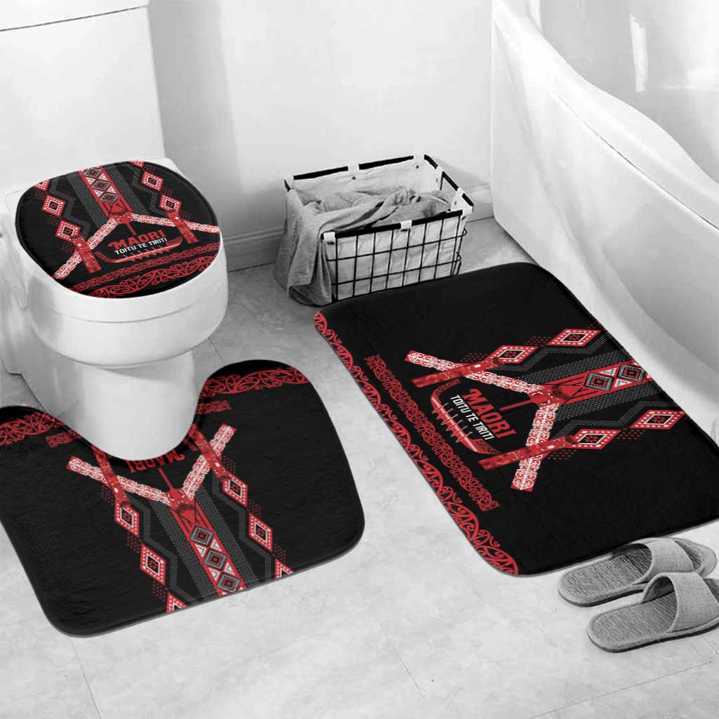 Toitu Te Tiriti Waitangi Bathroom Set Black Wharenui House LT9 Mat Set Only (3 pcs) One Size Black - Polynesian Pride