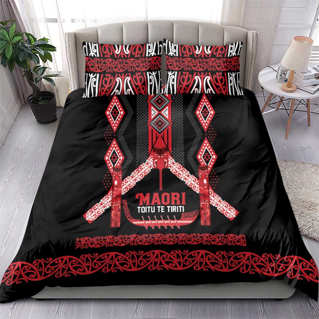 Toitu Te Tiriti Waitangi Bedding Set Black Wharenui House - Polynesian Pride
