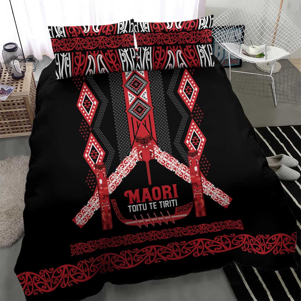 Toitu Te Tiriti Waitangi Bedding Set Black Wharenui House - Polynesian Pride
