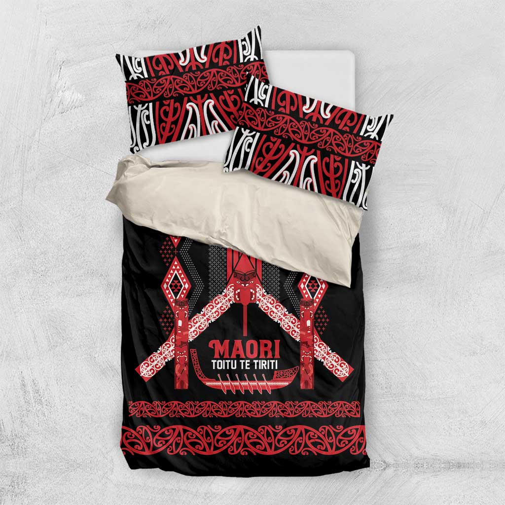 Toitu Te Tiriti Waitangi Bedding Set Black Wharenui House - Polynesian Pride