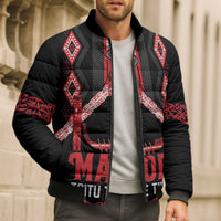 Toitu Te Tiriti Waitangi Bomber Puffer Jacket Black Wharenui House LT9 - Polynesian Pride