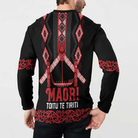 Toitu Te Tiriti Waitangi Button Sweatshirt Black Wharenui House LT9 - Polynesian Pride