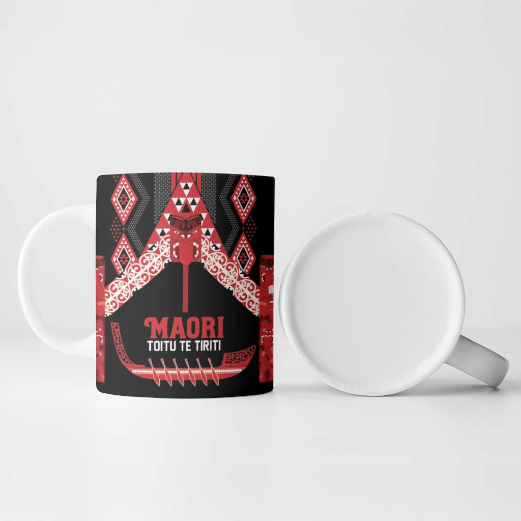 Toitu Te Tiriti Waitangi Ceramic Mug Black Wharenui House LT9 - Polynesian Pride