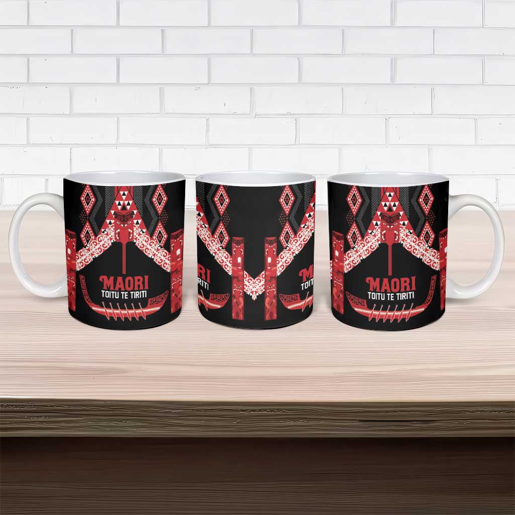 Toitu Te Tiriti Waitangi Ceramic Mug Black Wharenui House LT9 - Polynesian Pride