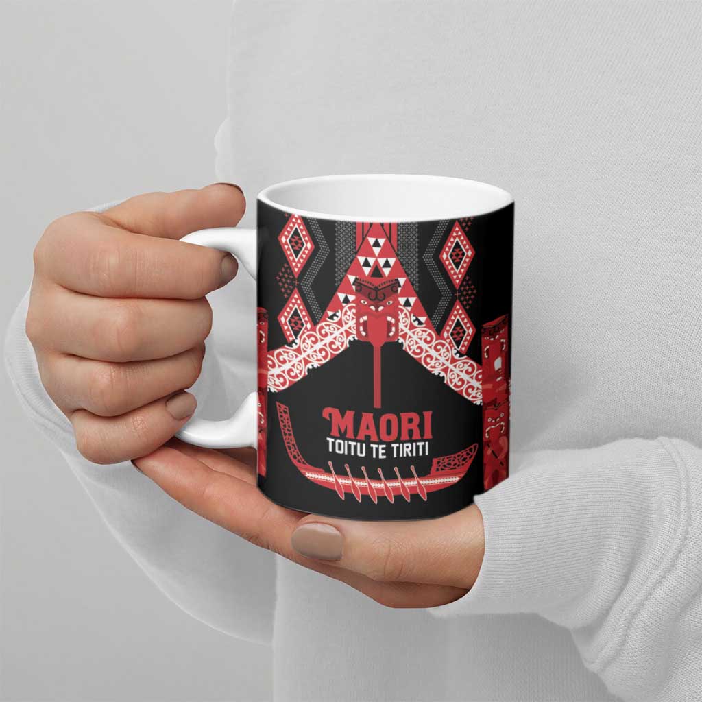 Toitu Te Tiriti Waitangi Ceramic Mug Black Wharenui House LT9 - Polynesian Pride