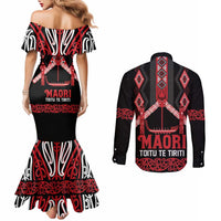 Toitu Te Tiriti Waitangi Couples Matching Mermaid Dress and Long Sleeve Button Shirt Black Wharenui House LT9 - Polynesian Pride
