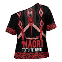 Toitu Te Tiriti Waitangi Cross Shoulder Shirt Black Wharenui House - Polynesian Pride