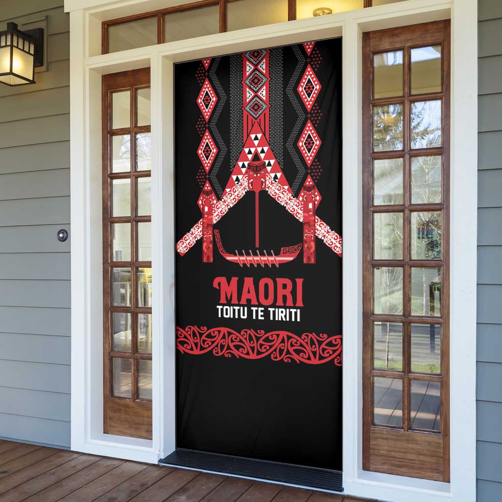 Toitu Te Tiriti Waitangi Door Cover Black Wharenui House - Polynesian Pride