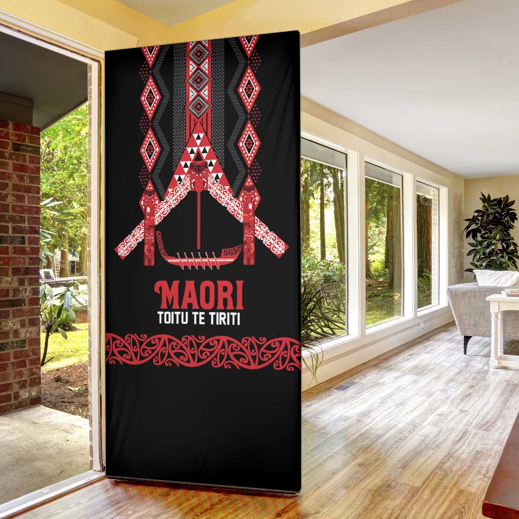 Toitu Te Tiriti Waitangi Door Cover Black Wharenui House - Polynesian Pride