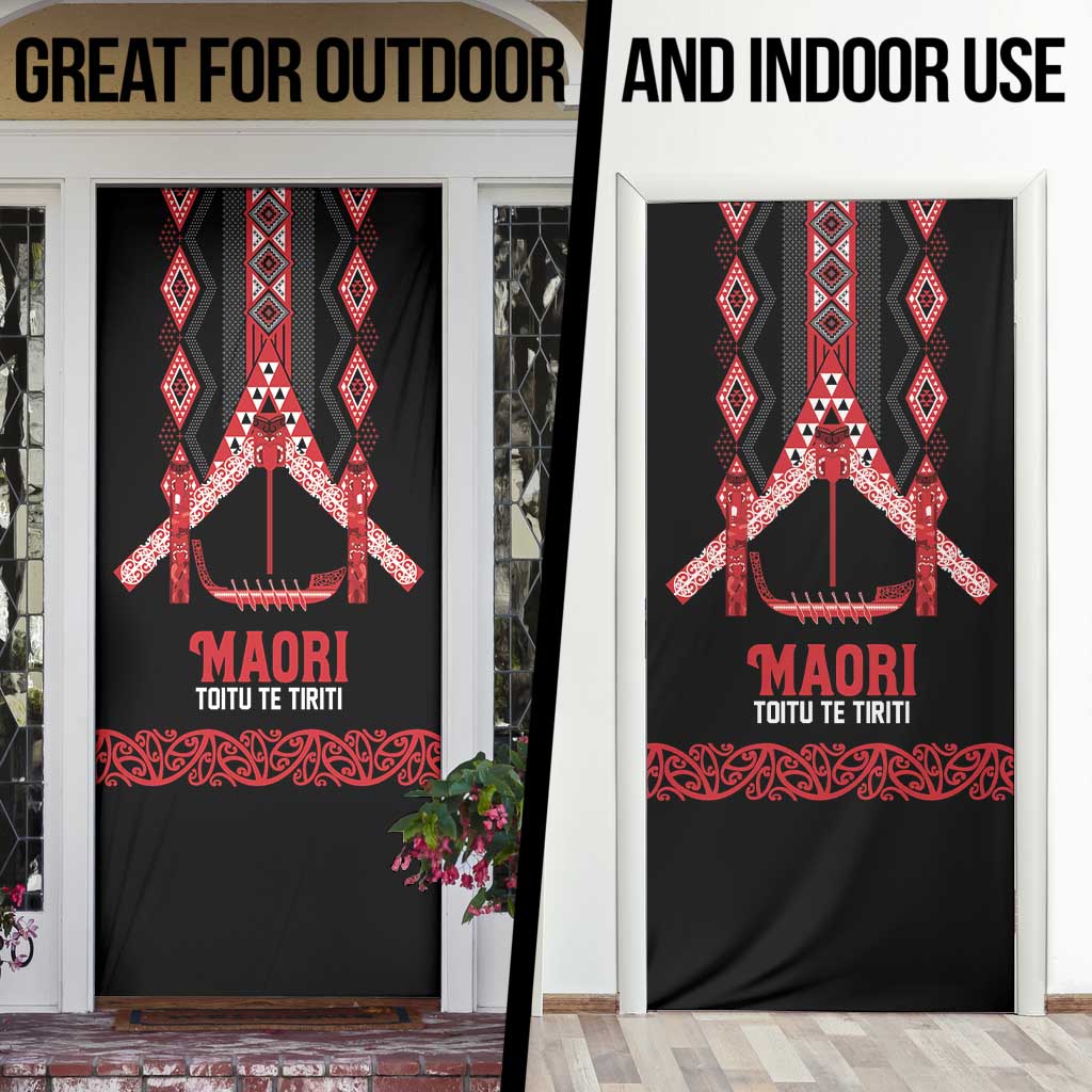Toitu Te Tiriti Waitangi Door Cover Black Wharenui House - Polynesian Pride