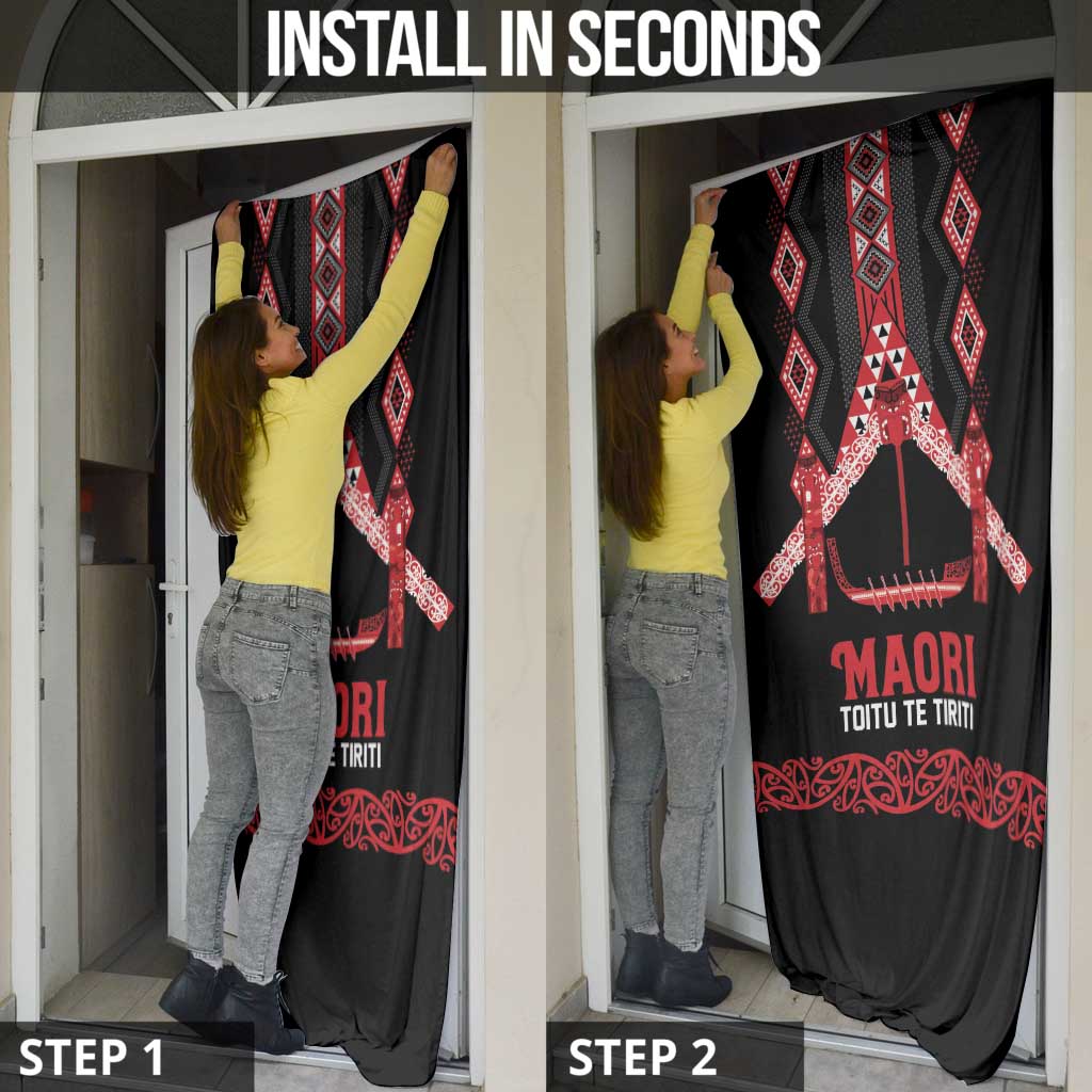 Toitu Te Tiriti Waitangi Door Cover Black Wharenui House - Polynesian Pride