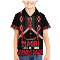 Toitu Te Tiriti Waitangi Family Matching Mermaid Dress and Hawaiian Shirt Black Wharenui House LT9 Son's Shirt Black - Polynesian Pride