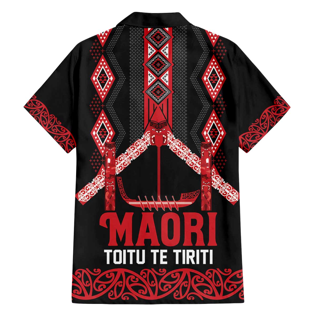 Toitu Te Tiriti Waitangi Family Matching Off The Shoulder Long Sleeve Dress and Hawaiian Shirt Black Wharenui House LT9 - Polynesian Pride
