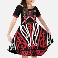 Toitu Te Tiriti Waitangi Family Matching Puletasi and Hawaiian Shirt Black Wharenui House LT9 Daughter's Dress Black - Polynesian Pride