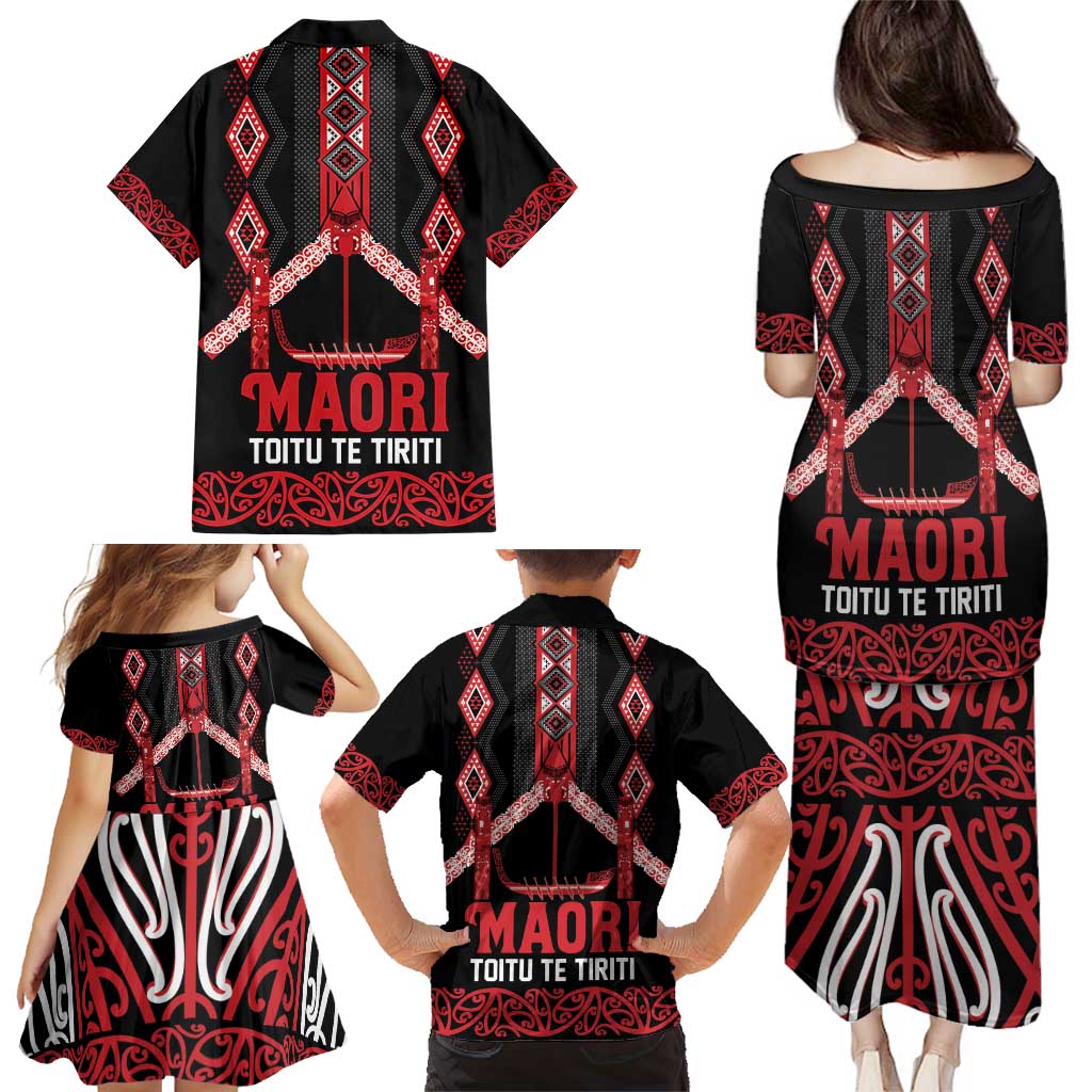 Toitu Te Tiriti Waitangi Family Matching Puletasi and Hawaiian Shirt Black Wharenui House LT9 - Polynesian Pride