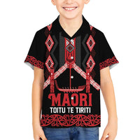 Toitu Te Tiriti Waitangi Family Matching Puletasi and Hawaiian Shirt Black Wharenui House LT9 Son's Shirt Black - Polynesian Pride