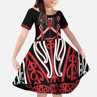 Toitu Te Tiriti Waitangi Family Matching Tank Maxi Dress and Hawaiian Shirt Black Wharenui House LT9 Daughter's Dress Black - Polynesian Pride