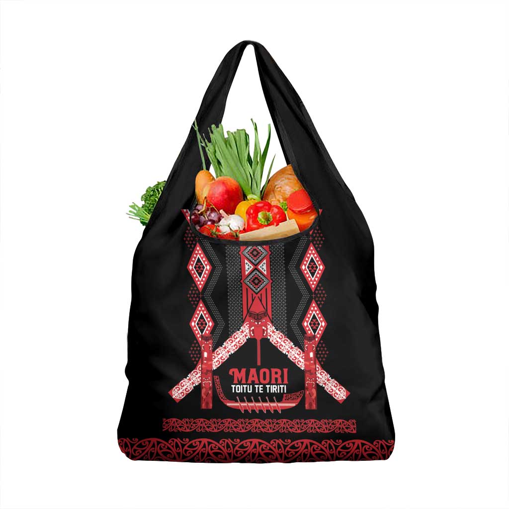 Toitu Te Tiriti Waitangi Grocery Bag Black Wharenui House LT9 1-pack One Size Black - Polynesian Pride