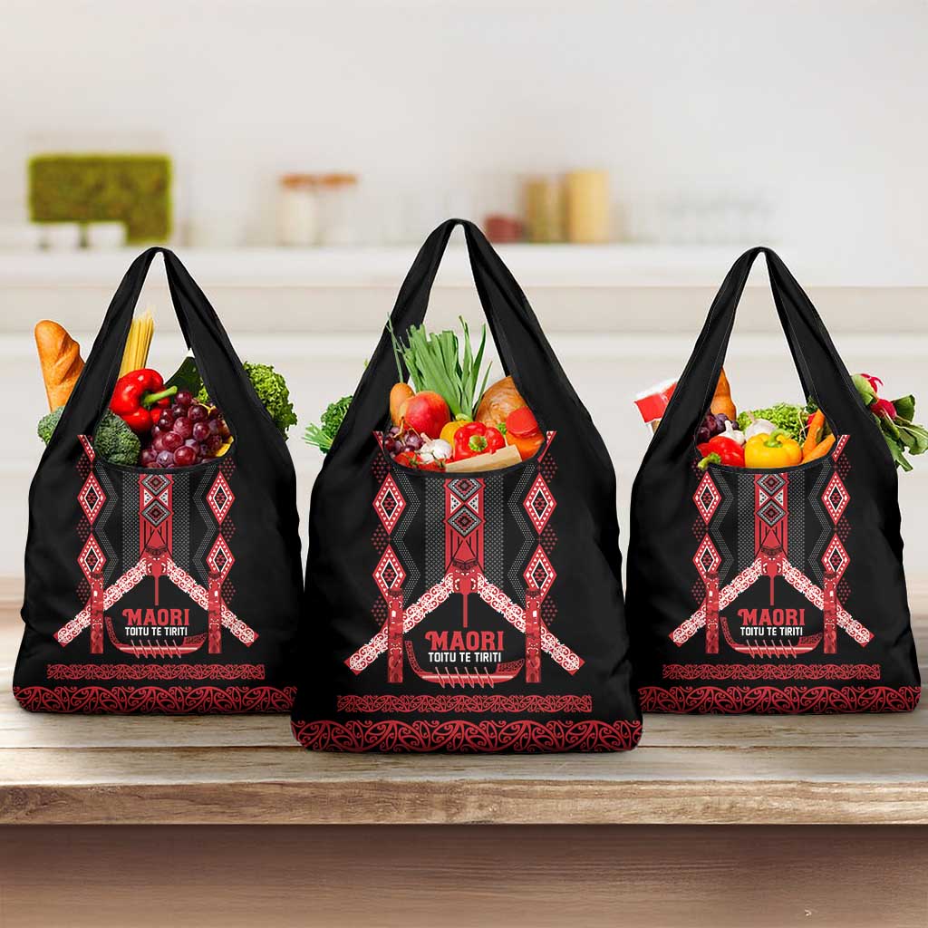 Toitu Te Tiriti Waitangi Grocery Bag Black Wharenui House LT9 3-pack One Size Black - Polynesian Pride