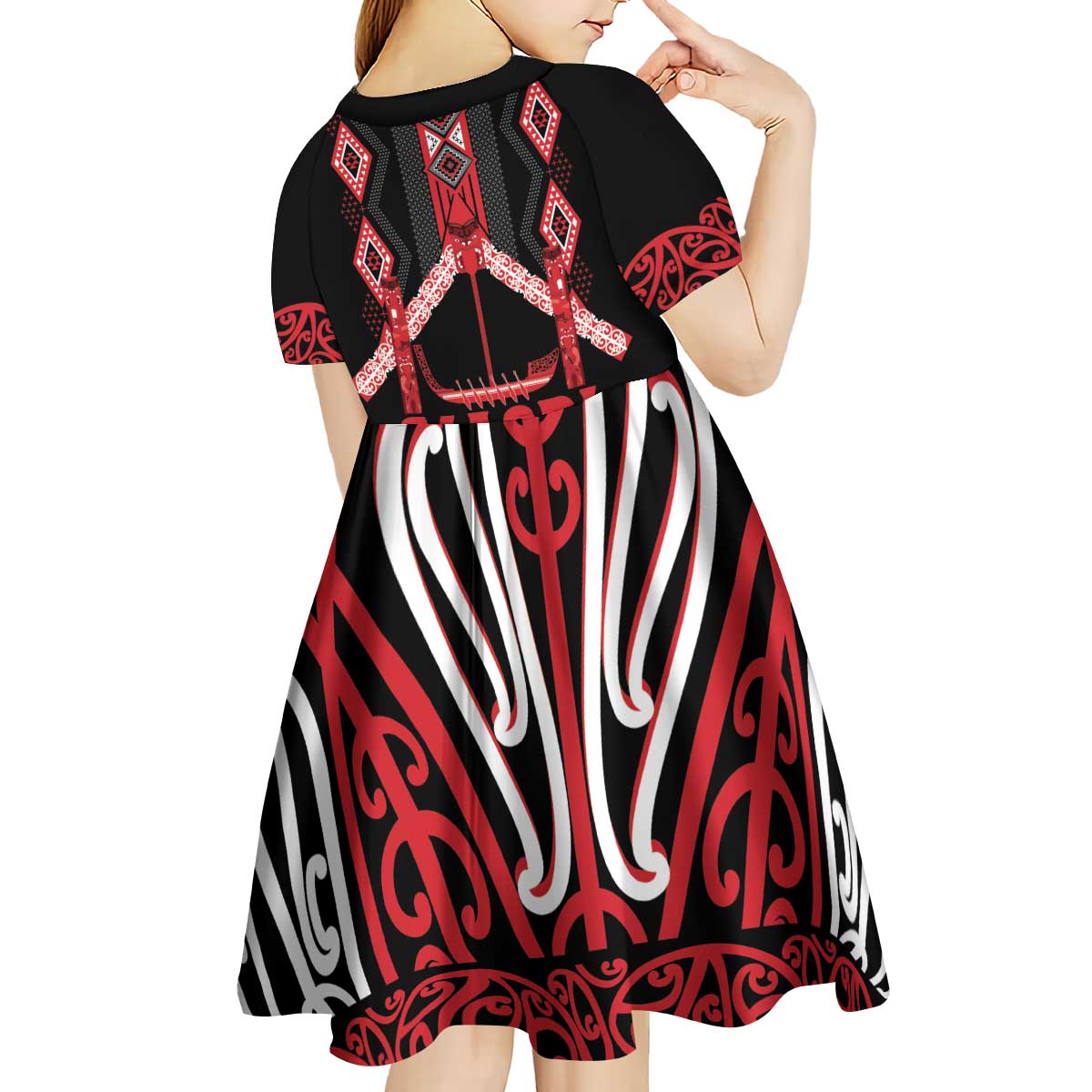 Toitu Te Tiriti Waitangi Kid Short Sleeve Dress Black Wharenui House LT9 - Polynesian Pride
