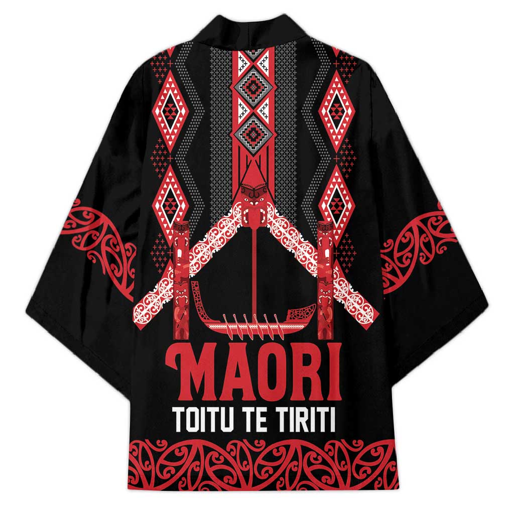 Toitu Te Tiriti Waitangi Kimono Black Wharenui House - Polynesian Pride