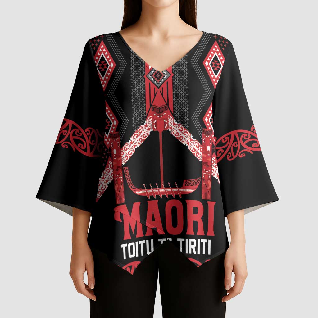Toitu Te Tiriti Waitangi Kimono Sleeve Blouse Black Wharenui House - Polynesian Pride