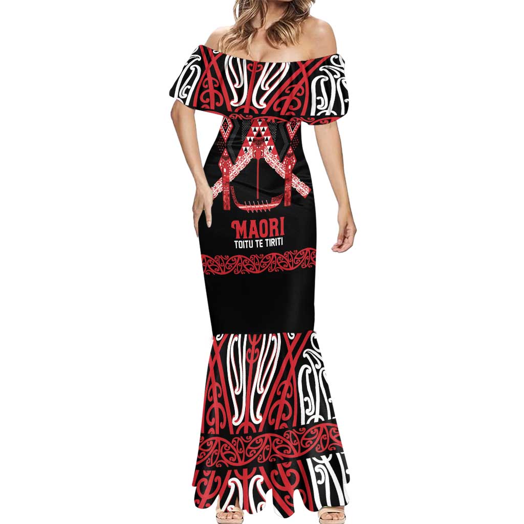 Toitu Te Tiriti Waitangi Mermaid Dress Black Wharenui House - Polynesian Pride